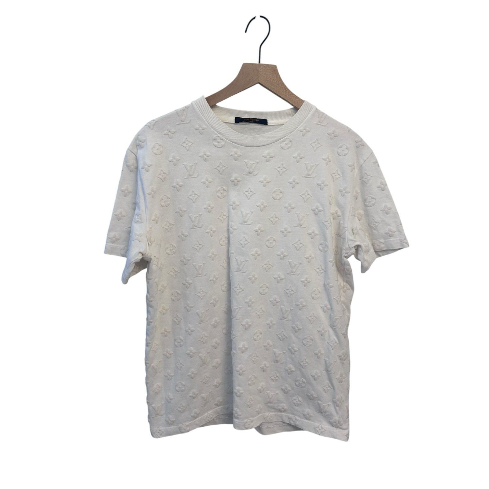 Louis Vuitton White Cotton Logo Jacquard Knit T-Shirt Large Authentic